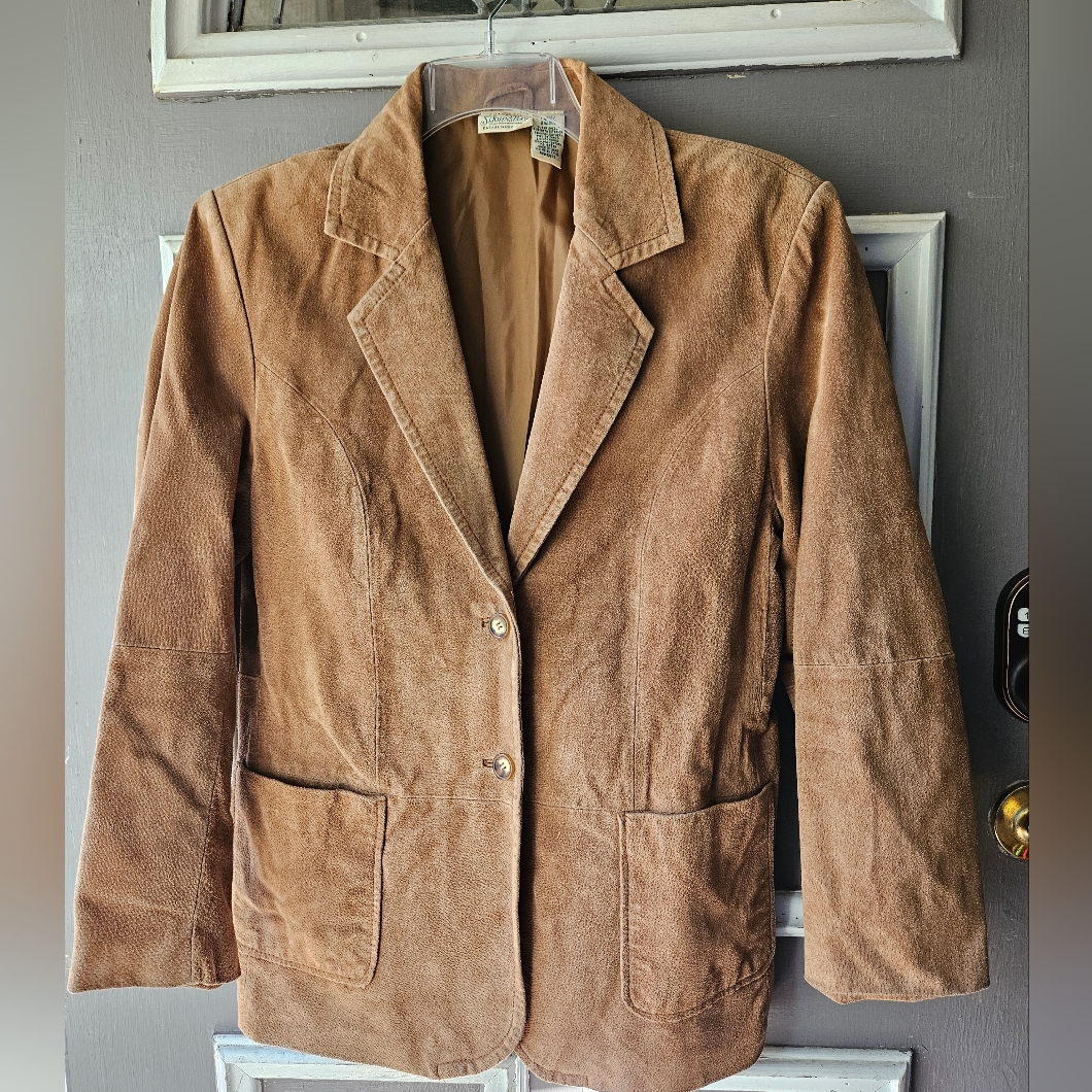 St. John's Bay Leather Tan Suede Suit Jacket Unisex Blazer ( Uc)